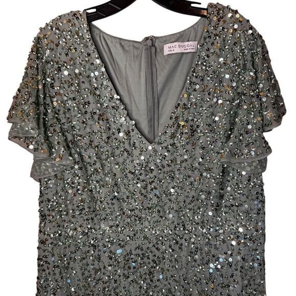 NWT MAC DUGGAL Butterfly Sleeve Tea length sequin dress Sage Size 18 - Picture 7 of 13